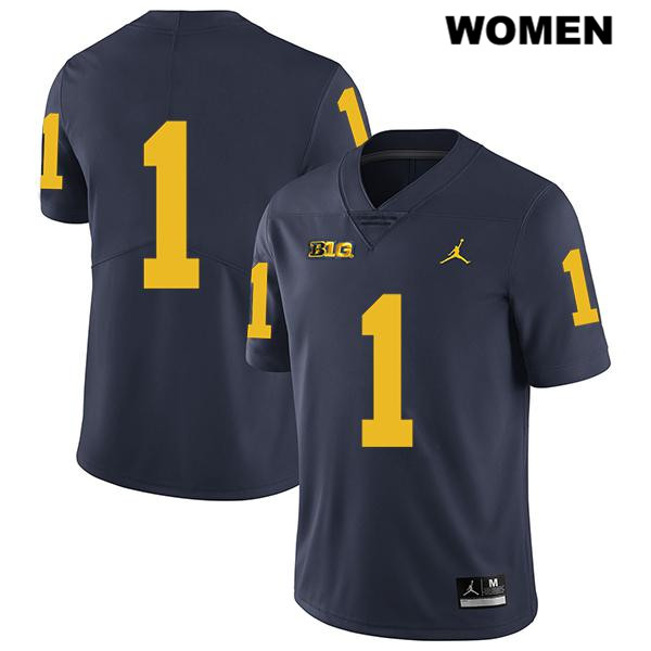 Women's NCAA Michigan Wolverines Ambry Thomas #1 No Name Navy Jordan Brand Authentic Stitched Legend Football College Jersey RC25B67XN